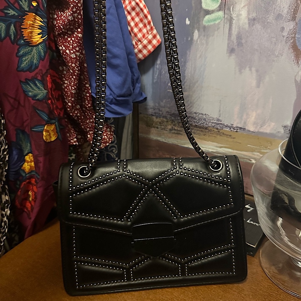 Black Faux Leather Studded Women's Purse Clutch Bag